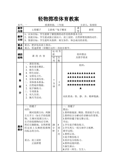 轻物掷准体育教案