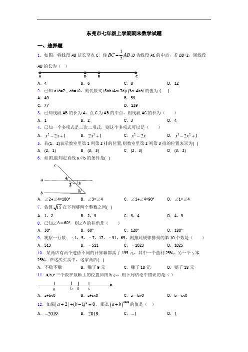东莞市七年级上学期期末数学试题