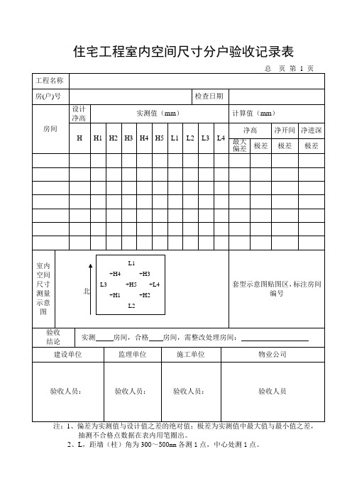 住宅工程室内空间尺寸分户验收记录表(14表)新范本