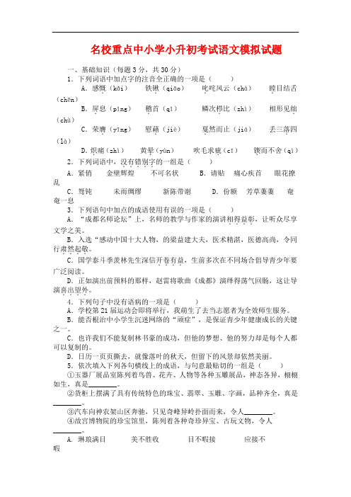 2019年温州市小升初语文模拟试题(共5套)详细答案