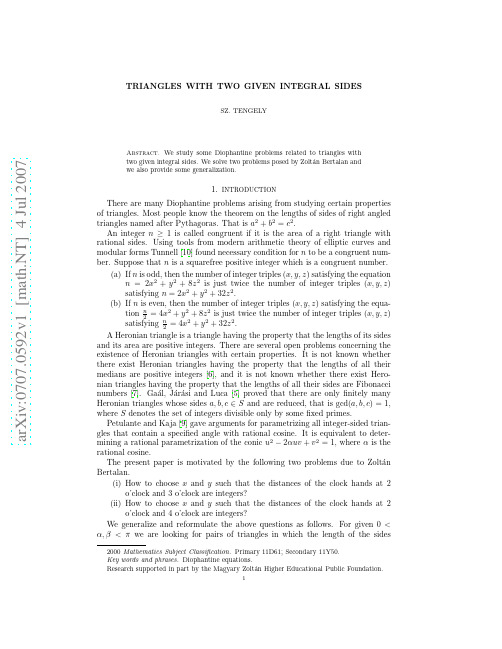 Triangles with two given integral sides