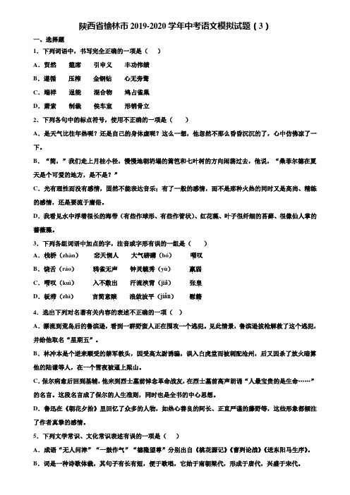 陕西省榆林市2019-2020学年中考语文模拟试题(3)含解析