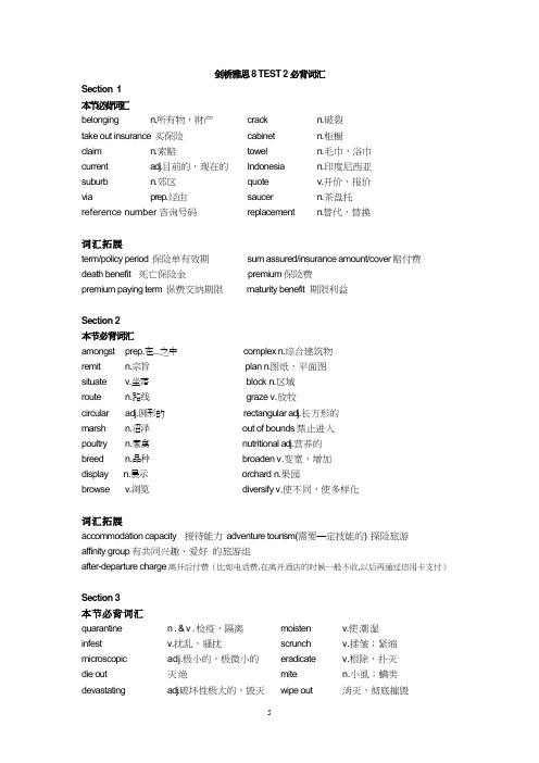 剑桥雅思8听力必背词汇TEST2-TEST4