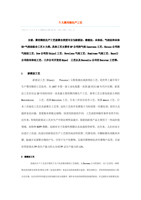 5大聚丙烯生产工艺