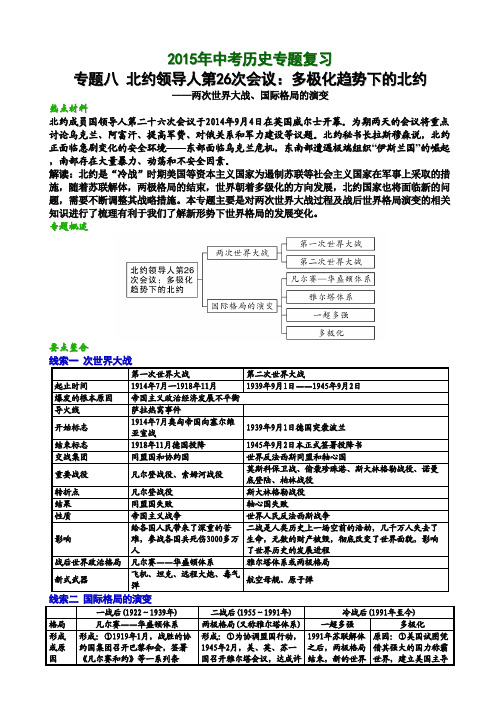 2015年中考历史热点复习专题八 北约领导人第26次会议：多极化趋势下的北约与两次世界大战、国际格局的演变