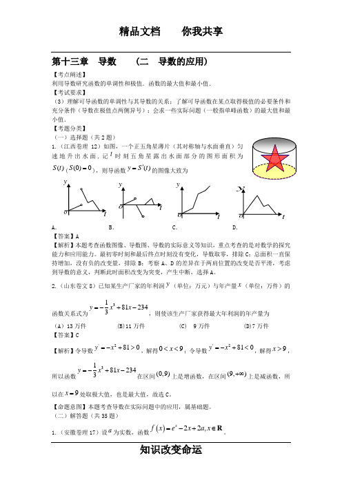 【免费】2010高考数学试题精编：导数的应用(含解析)