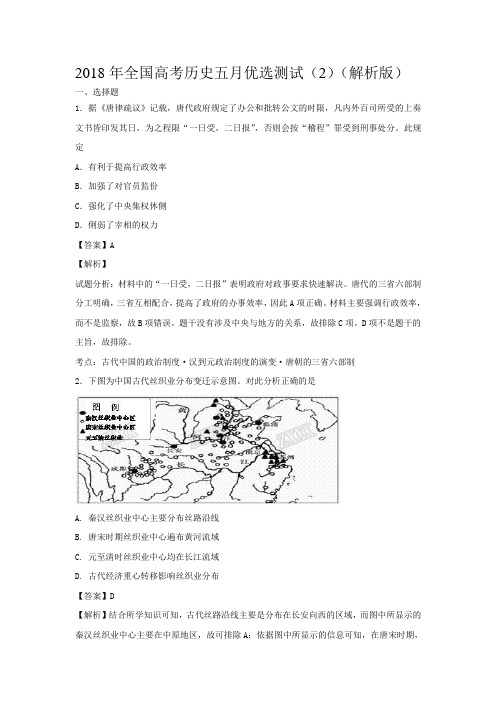 2018年全国高考历史五月优选测试(2)(解析版)