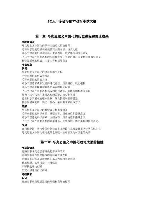 2014年广东省专插本《政治》考试大纲