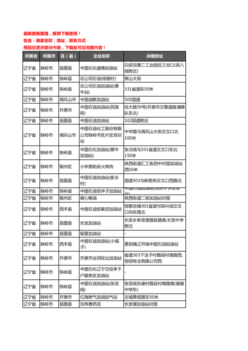 新版辽宁省铁岭市加油站服务企业公司商家户名录单联系方式地址大全328家
