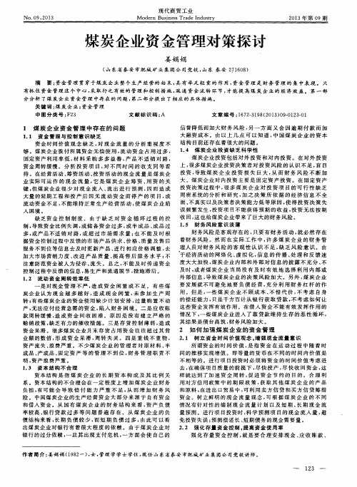 煤炭企业资金管理对策探讨