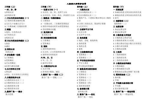 人教版3-6年级课本目录详细版