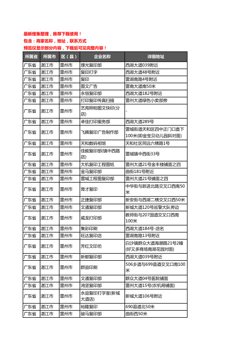 新版广东省湛江市雷州市打印企业公司商家户名录单联系方式地址大全31家
