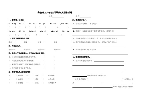 聋校六年级下学期语文期末试卷