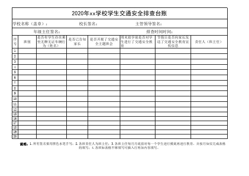 2020年xx学校学生交通安全排查台账