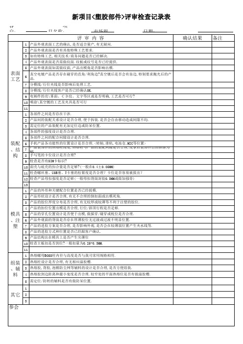 新项目评审检查记录表