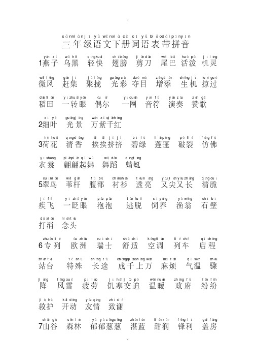 最新人教版三年级语文下册词语表带拼音.doc