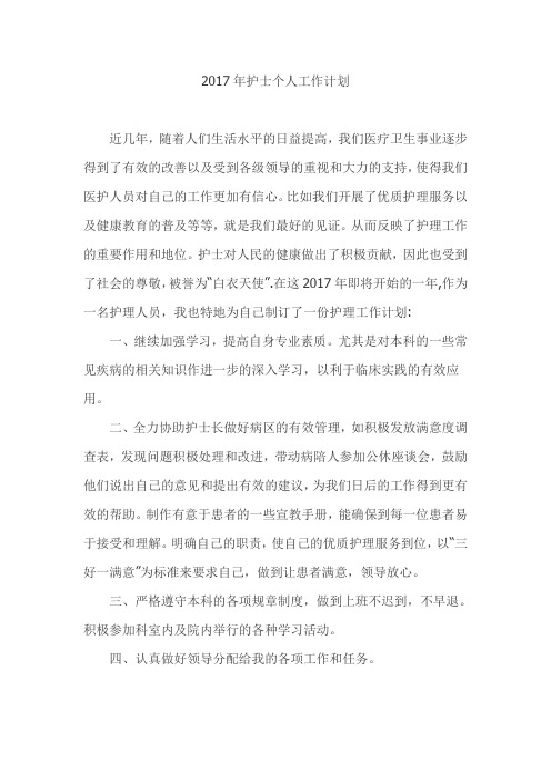 2017年护士个人工作计划