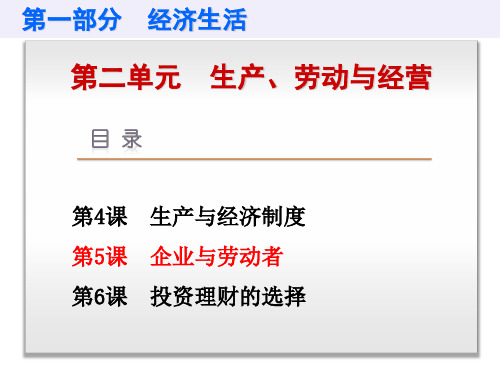 2019高考政治艺考生文化课冲刺课件：必修一 经济生活 第5课 企业与劳动者(共19张PPT)