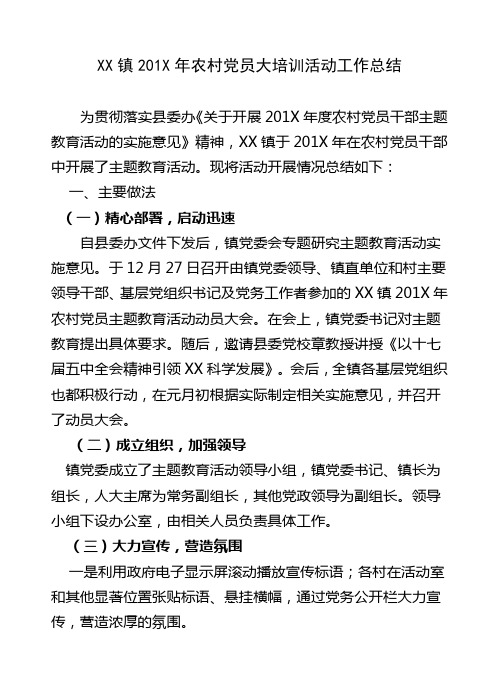 XX镇201X年农村党员大培训活动工作总结