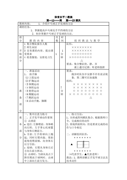 (12)水平二体育教案下册第十二周