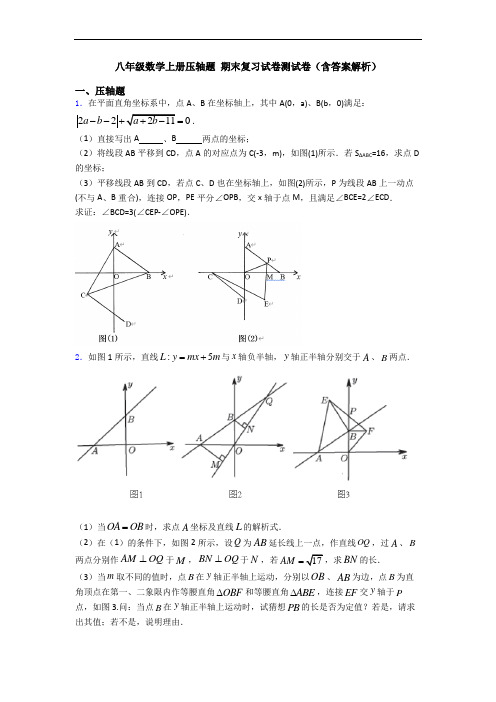 八年级数学上册压轴题 期末复习试卷测试卷(含答案解析)