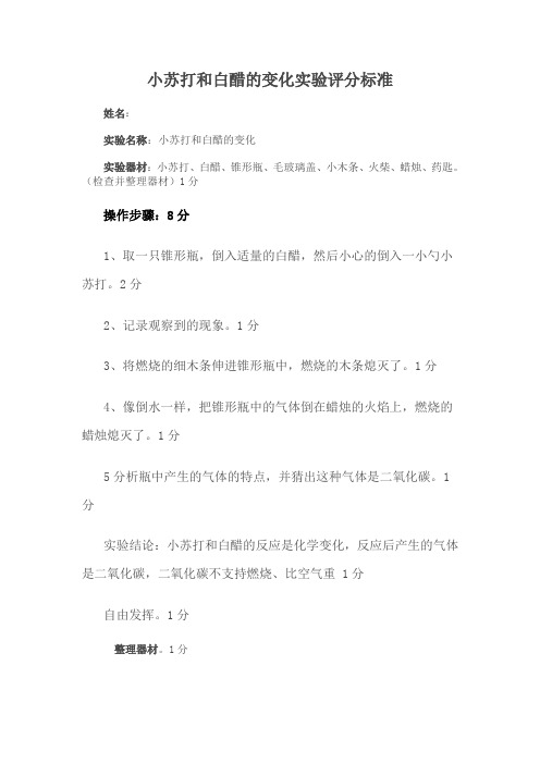 六年级科学实验竞赛评分标准及试题 Microsoft Word 文档