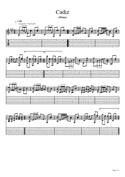 Albeniz, Isaac - Cadiz古典吉他谱五线谱