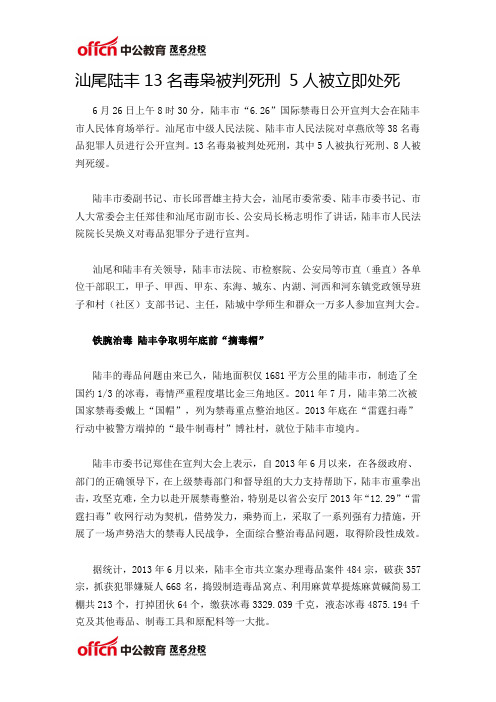 汕尾陆丰13名毒枭被判死刑 5人被立即处死