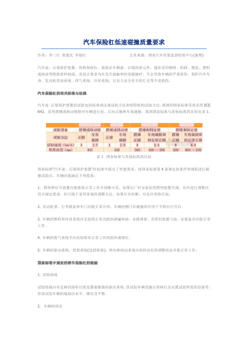 汽车保险杠低速碰撞试验下的质量要求与检验标准