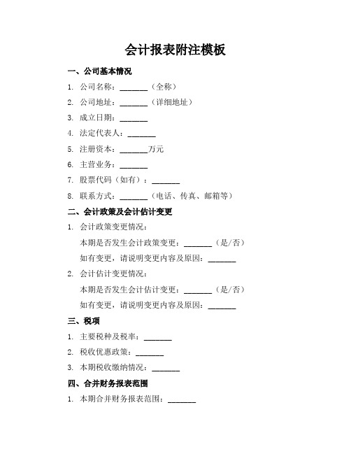 会计报表附注模板