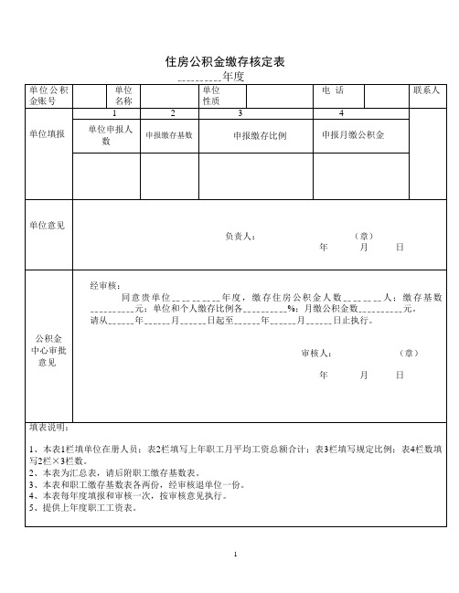 住房公积金年度审核表