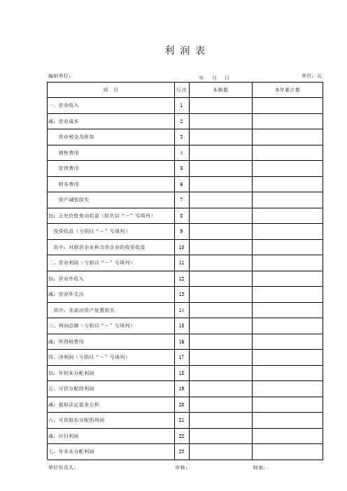 新企业会计准则利润表