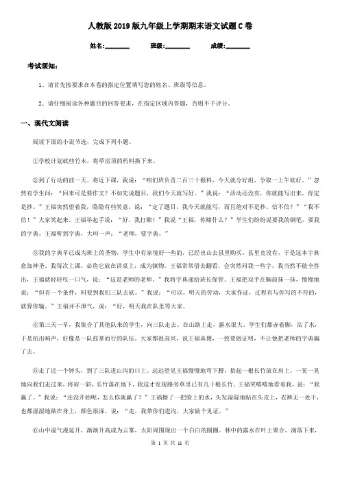 人教版2019版九年级上学期期末语文试题C卷