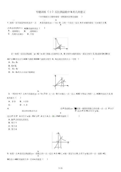 专题训练(10)反比例函数中k的几何意义(含答案)