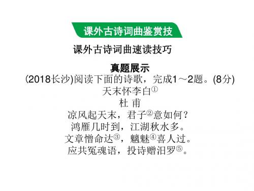 2019中考湖南语文复习课件：考点讲解 第二部分 古诗文阅读 专题一  课外古诗词曲鉴赏(共27张PPT)