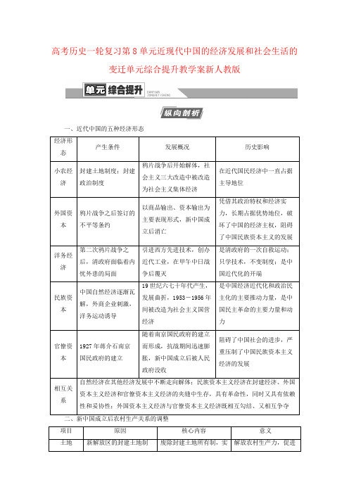 高考历史一轮复习第8单元近现代中国的经济发展和社会生活的变迁单元综合提升教学案新人教版