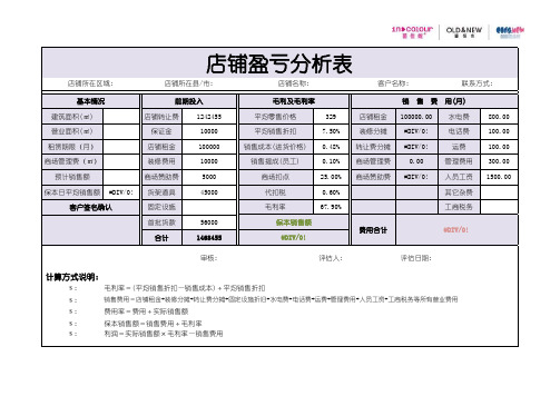 店铺盈亏分析表