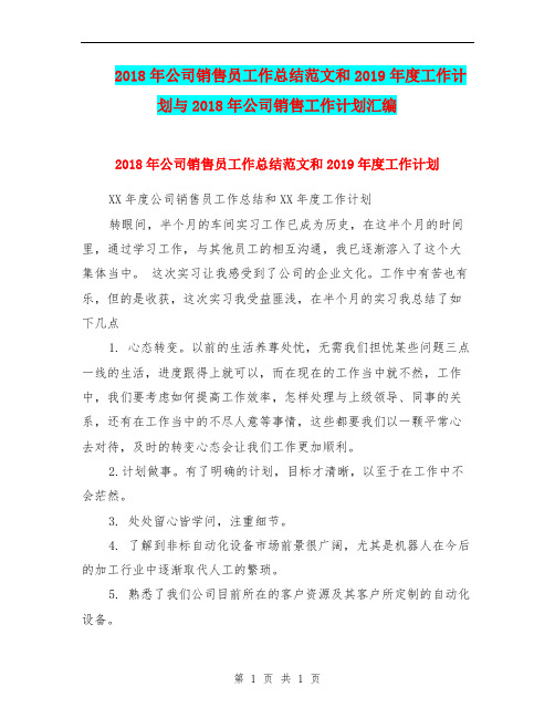 2018年公司销售员工作总结范文和2019年度工作计划与2018年公司销售工作计划汇编.doc