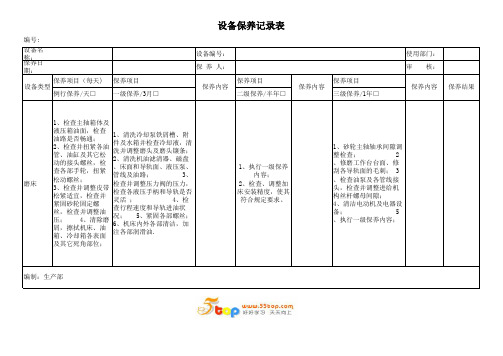 磨床设备三级保养记录表