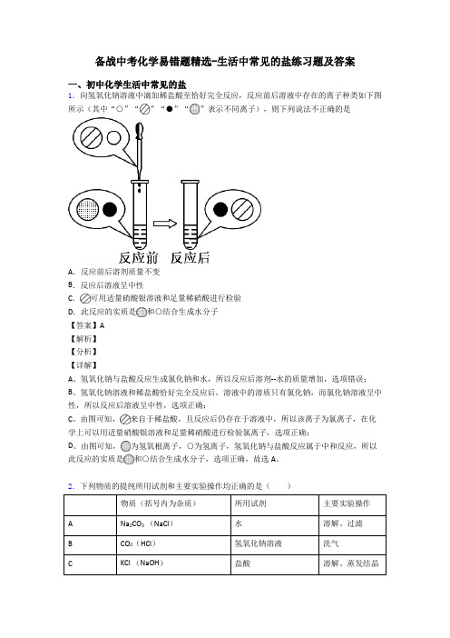 备战中考化学易错题精选-生活中常见的盐练习题及答案