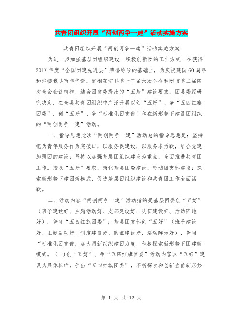 共青团组织开展“两创两争一建”活动实施方案