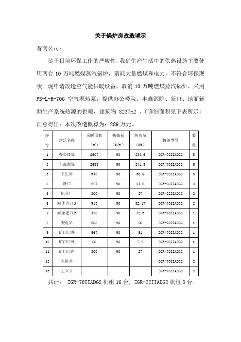关于锅炉房改造请示