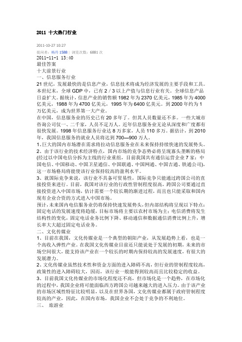 2011 十大热门行业
