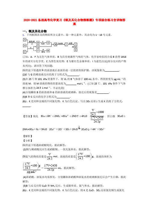 2020-2021备战高考化学复习《铜及其化合物推断题》专项综合练习含详细答案