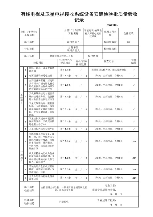 有线电视及卫星电视接收系统设备安装检验批质量验收记录