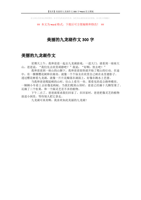 【优质】美丽的九龙湖作文300字-word范文模板 (1页)
