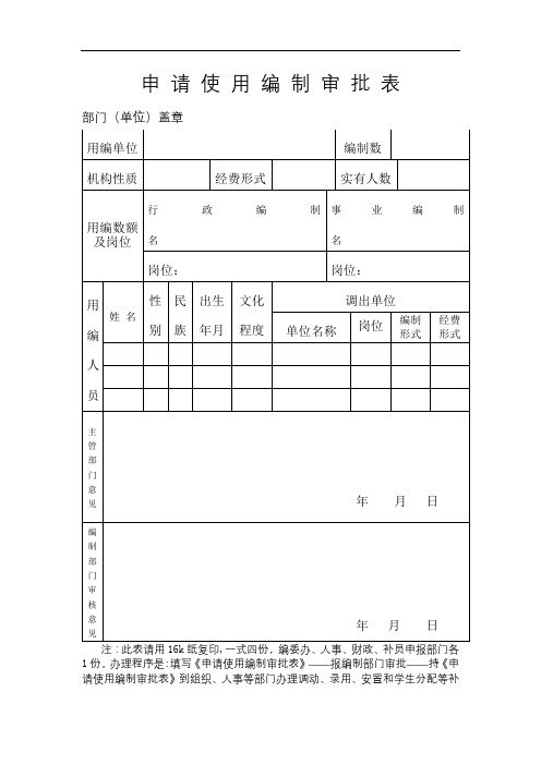 申请使用编制审批表【模板】