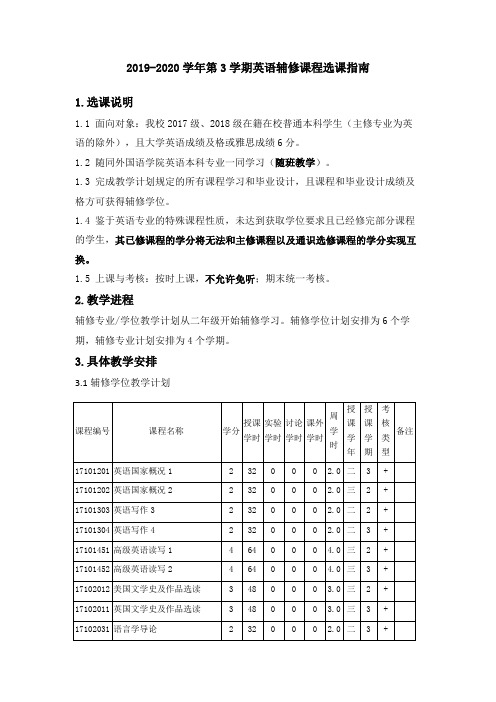 2019-2020学年第3学期英语辅修课程选课指南