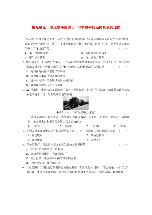 【步步高】2021学年高中历史 第九单元 训练1甲午战争后民族危机的加深 新人教版选修1 