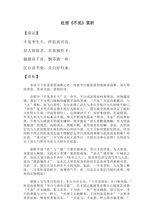杜甫不见赏析